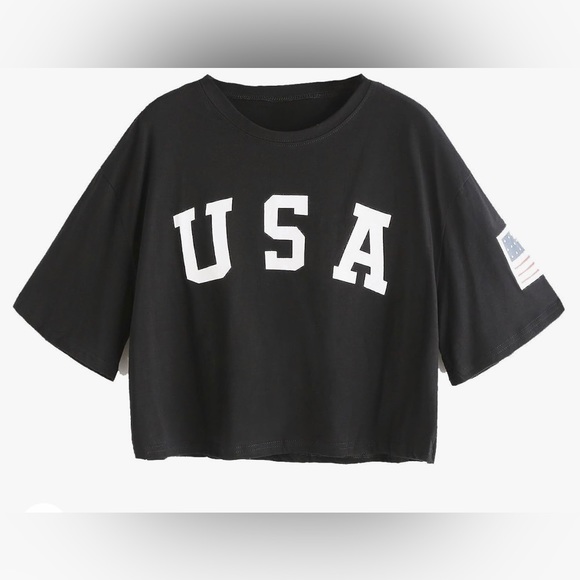 SweatyRocks Women's XS Black USA Short Sleeve Cropped T-Shirt - Picture 2 of 7